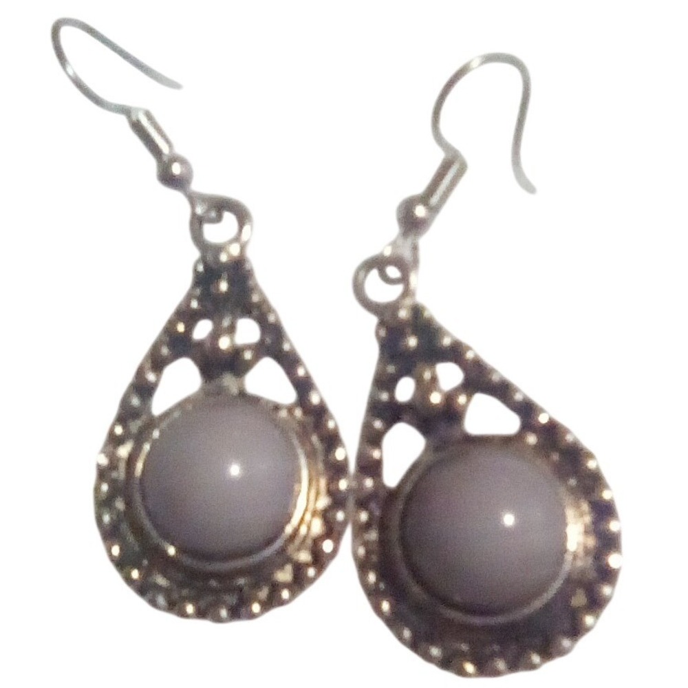 Boho Teardrop Dangle Earrings Gray Stone Vintage Filigree Style Women